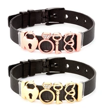 BAOPON серебряный ключ и замок браслеты с подвесками из нержавеющей стали сетки тонкие браслеты для женщин Жена ювелирные изделия в качестве лучшего подарка