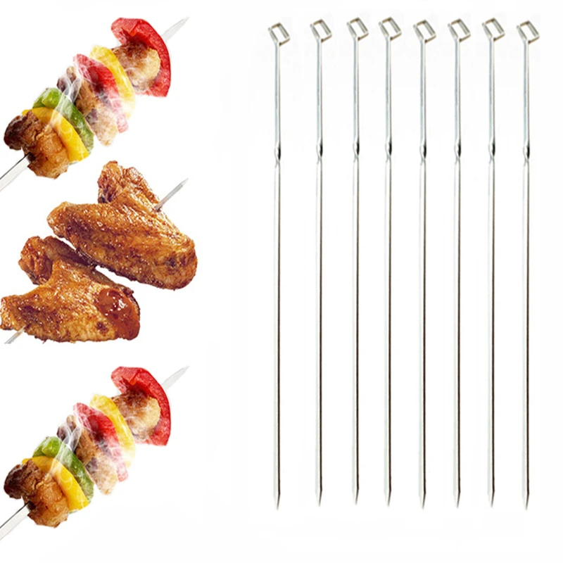 5/10pcs Stainless Steel BBQ Skewers Barbecue Meat Prod Skidproof Handle
