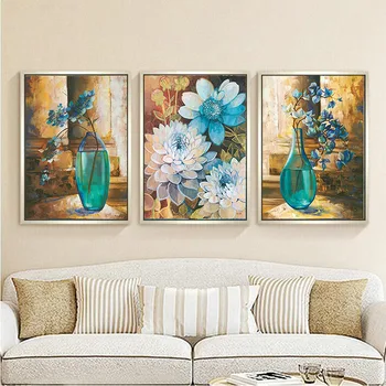 

Needles Gather Peony Vase Restaurant Precision Printing Cross Stitch Kits Embroidery Flower DIY Handmade Set Wall Home Decor