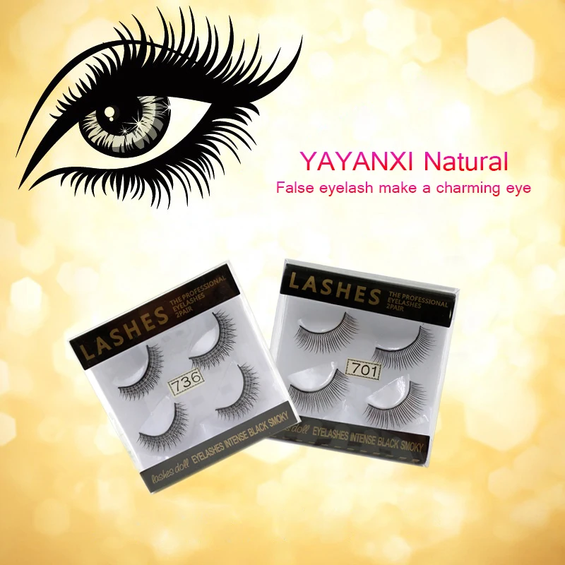 

YANYAXI 100% 2 Pairs Women Makeup Beauty Hand Made 3d nature Long mink Thick False eyelash extension for beauty
