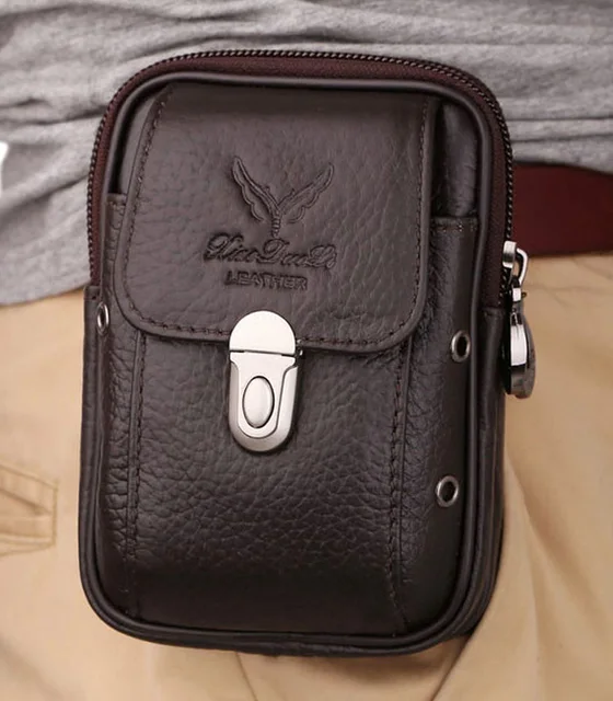 Men Genuine Leather Waist Pack Bag Belt Wallet Small Real Natural Skin