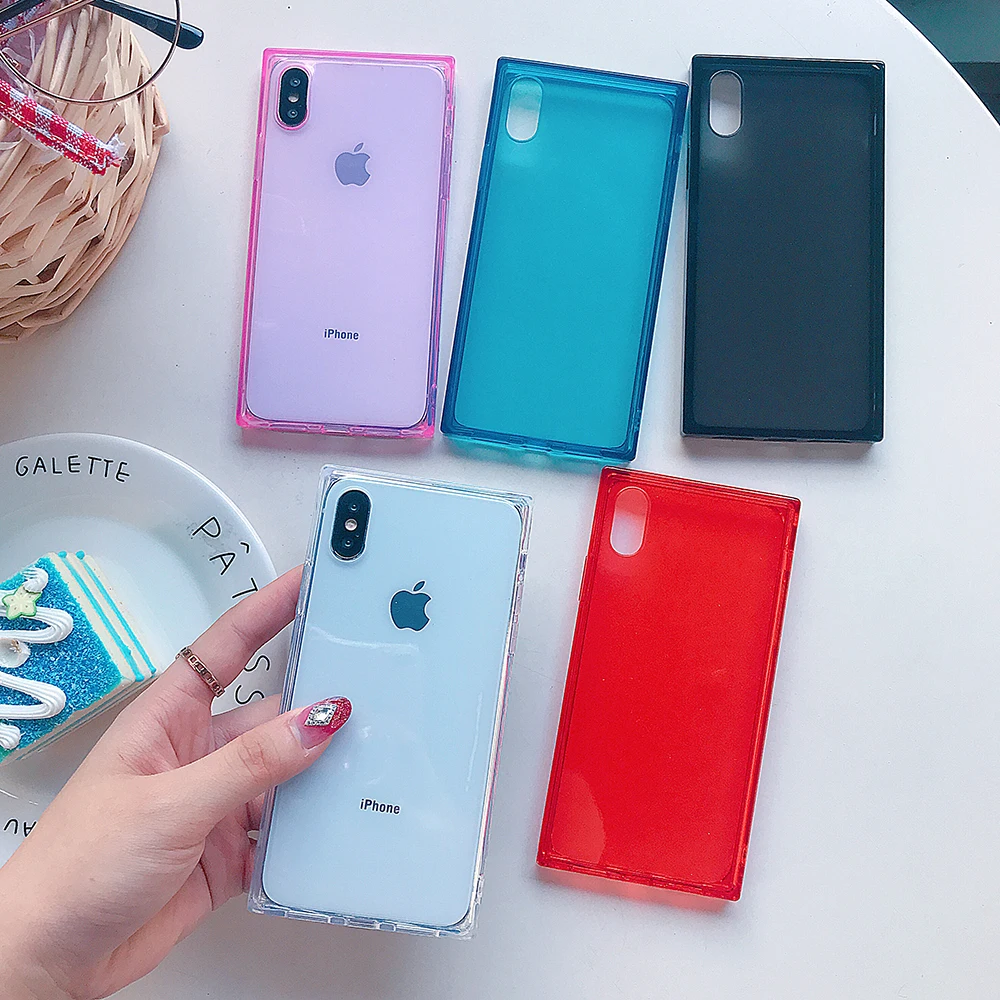 Soft Clear Tpu Square Case For Iphone 13 12 11 Pro Xr Xs Max Ultra Thin Candy Color Transparent Back Cover For Iphone 7 8plus Mobile Phone Cases Covers Aliexpress