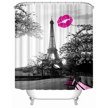

2019 Shower Curtain Bathroom Decor Set Red Lip Tower Print Art Design Curtains