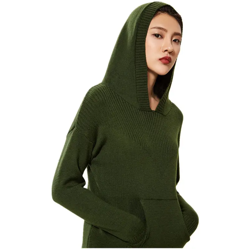 2018 Autumn Winter New Women's Hooded Sweater Blended Cashmere Jacket Casual Long-Sleeved | Женская одежда