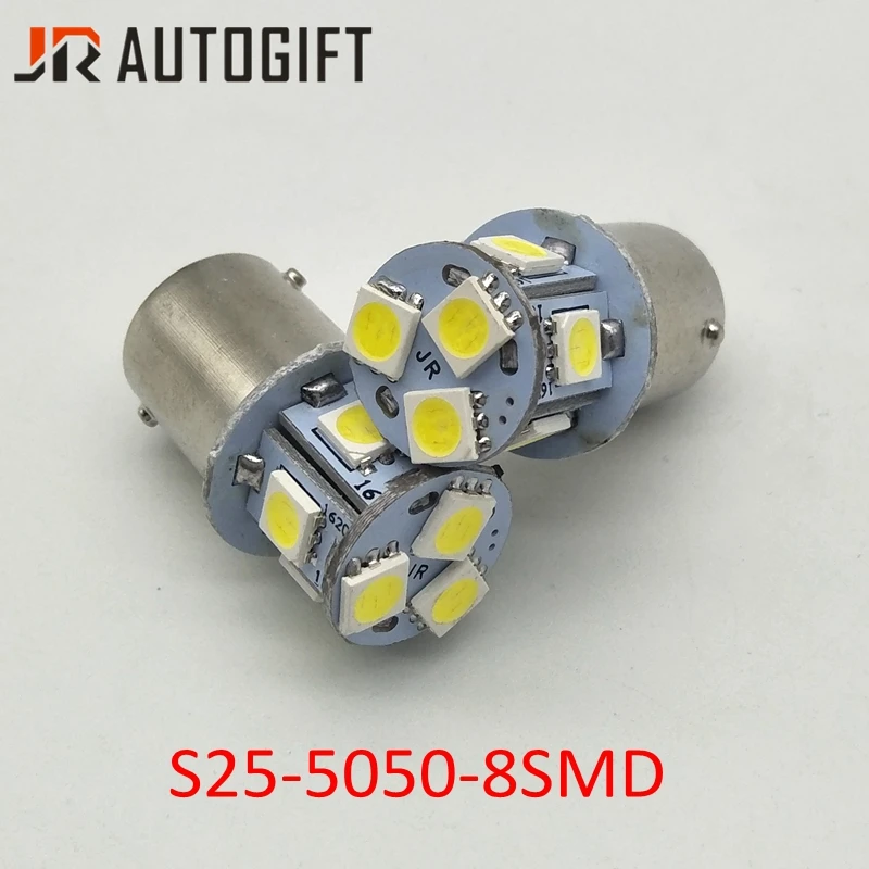 

150Pcs car styling 12V 24V S25 P21W BA15S 1156 8 SMD 5050 LED 8SMD Bus Turn signal Light Park Lamp Wedge Bulbs white red