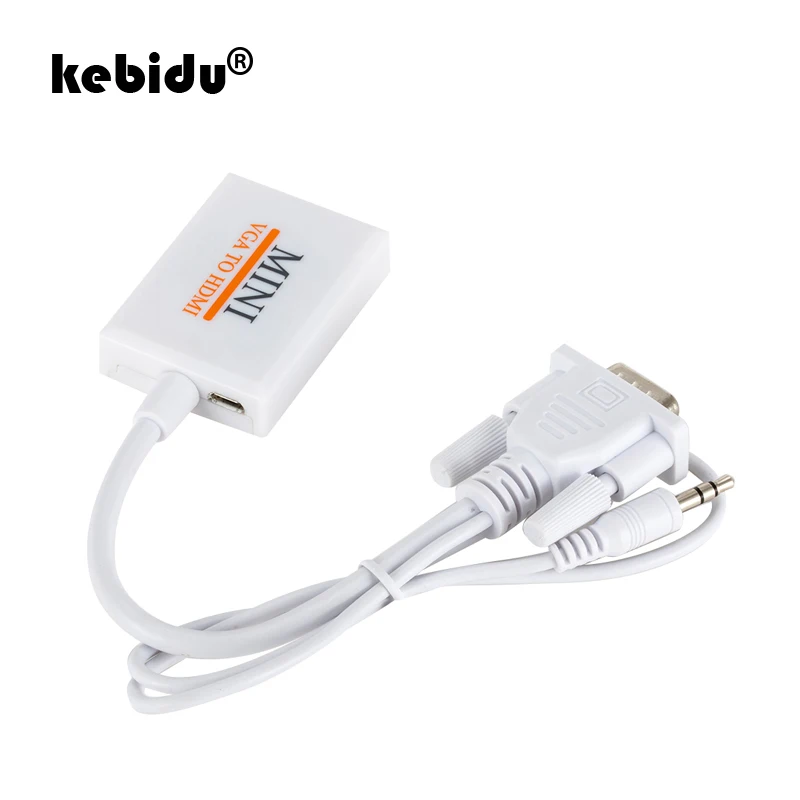 

kebidu VGA to HDMI Output 1080P HD with Audio TV AV HDTV Video Cable Converter Adapter + 1M USB Power Cable for PC Laptop