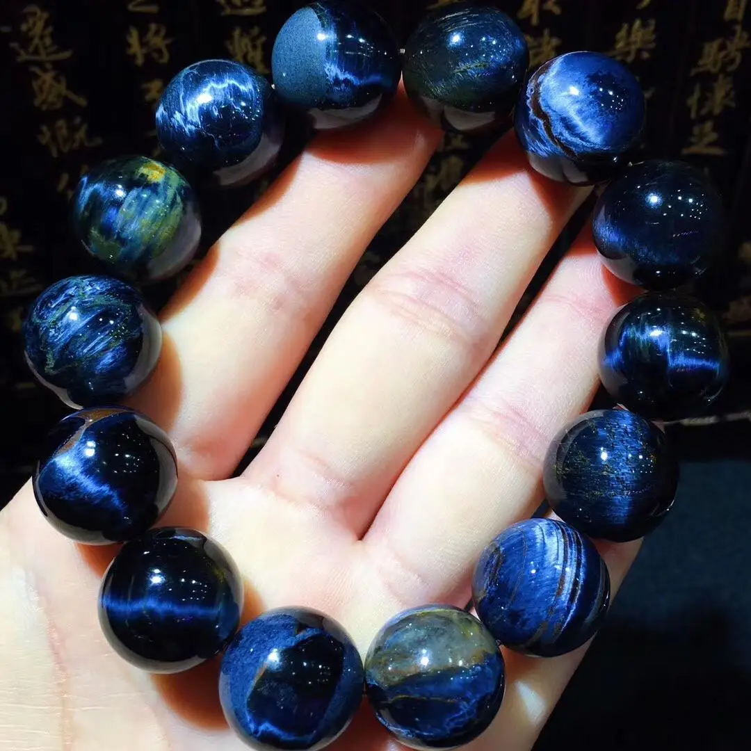 

16.6mm Natural 100% Namibia Pietersite Blue Yellow Beads Gemstone Round Bead Bracelets Man Women AAAAA Drop Shipping