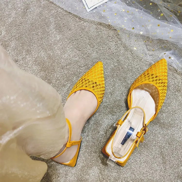 

EOEODOIT 3 CM Square Heel Pointy Toe Pumps Women Summer Sandals Lady Low Heel Autumn Knit Pumps