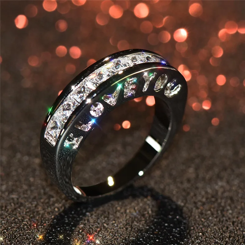 

Blaike Romantic I LOVE YOU Letter Ring 925 Silver Filled White Crystal Zircon Engagement Rings for Women Men Couple Jewelry Gift