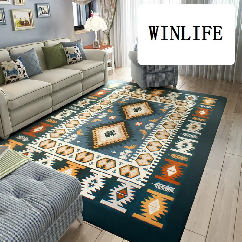 

WINLIFE Mediterranean/North European Style Carpets Coral Fleece Floor Rugs Geometic Pattern Mats For Living Room Large Area Rugs