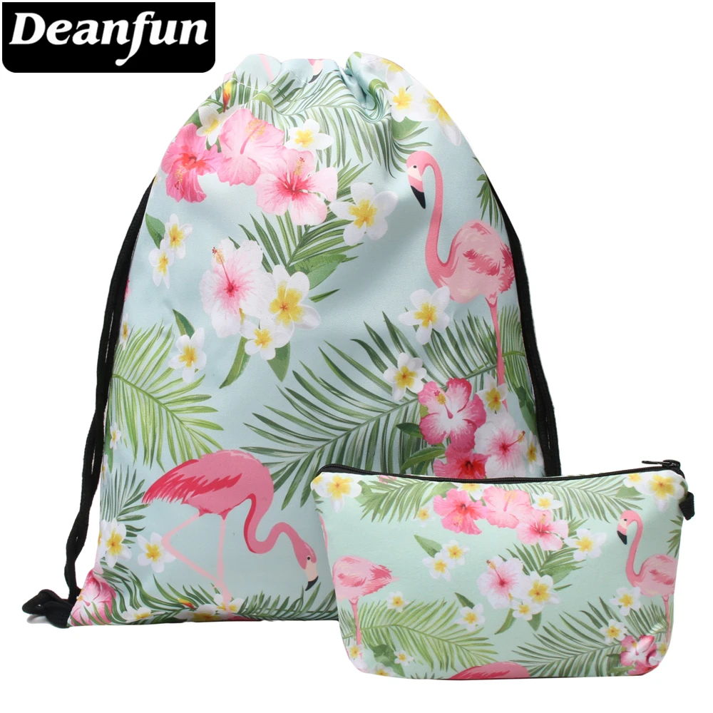 Deanfun Фламинго шнурок мешок набор 3D печатных пляжное путешествия для Для женщин 017