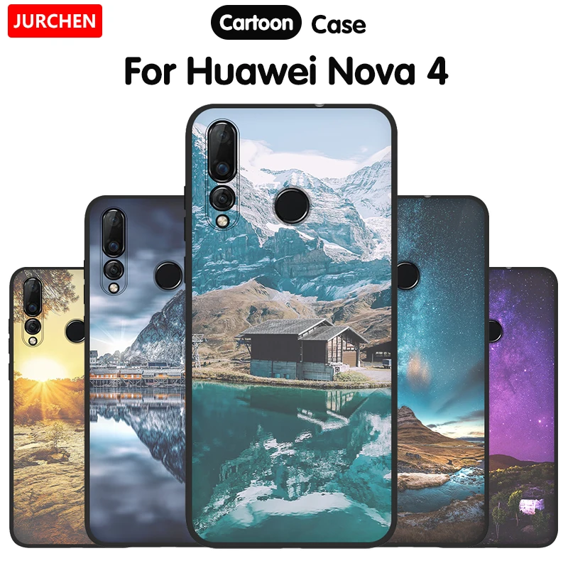 

JURCHEN New Printing Matte Cover For Huawei Nova4 Case Fashion Silicone Soft Phone Case For Huawei Nova 4 Capa Coque HuaweiNova4