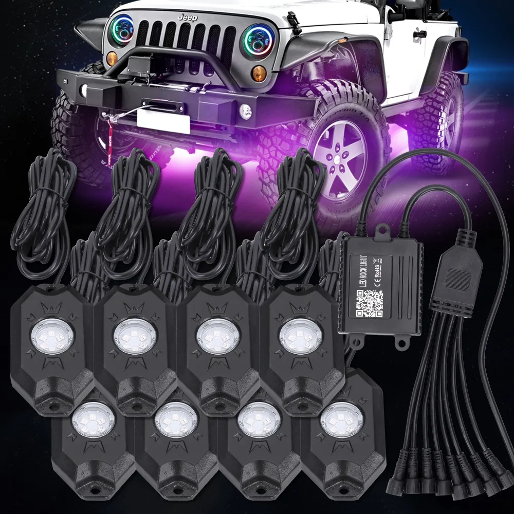 RGB White 4 pods App Control LED Rock Lights for 4x4 Chevrolet GMC Kenworth