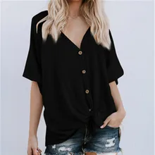 10 шт./лот Лето взрывы футболка с v-образным вырезом с коротким рукавами сплошной цвет свободные Для женщин кнопки футболка Для Женщин Повседневный Топ