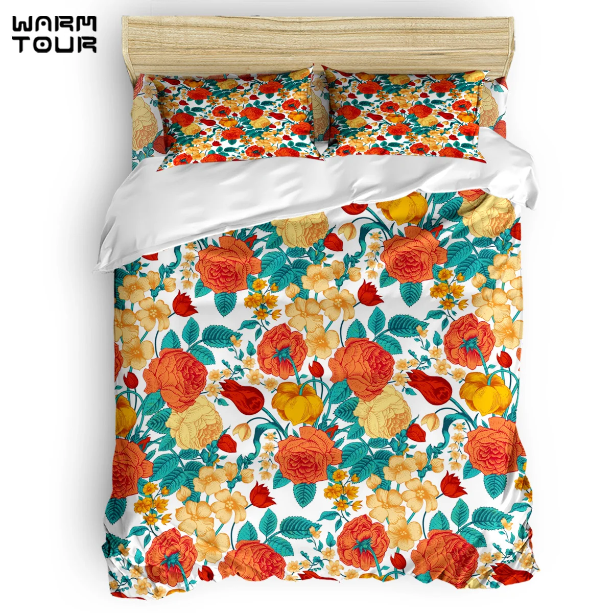 Warmtour Duvet Cover Vintage Flower Garden Duvet Cover Set 4 Piece