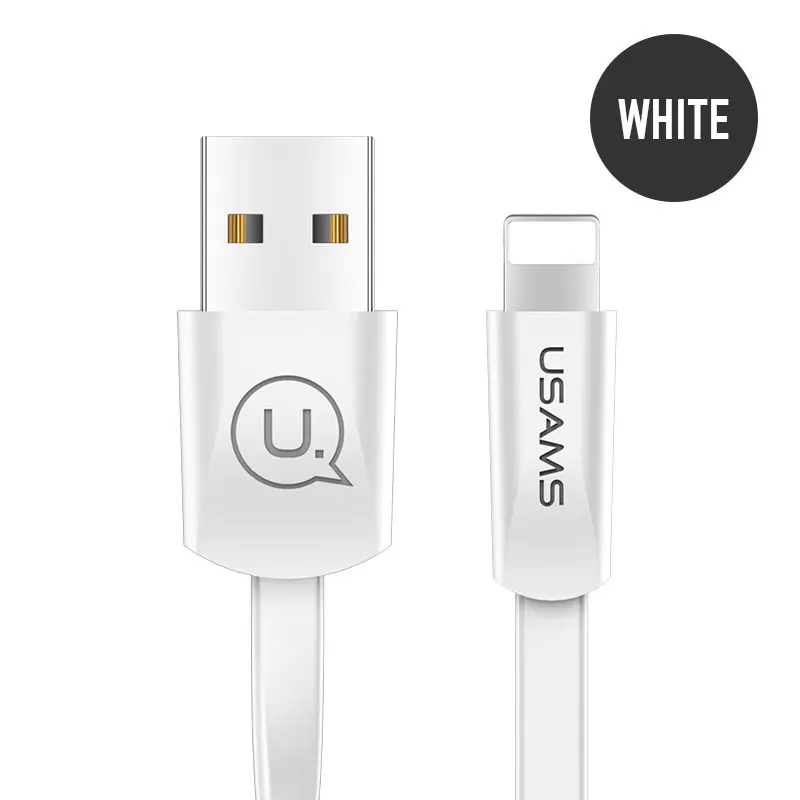 USAMS кабель освещения для iPhone 6S 6 7 8 плоский 2A кабель для зарядки и синхронизации для iPhone кабель зарядного устройства 2 м шнур зарядного устройства для мобильного телефона - Цвет: White