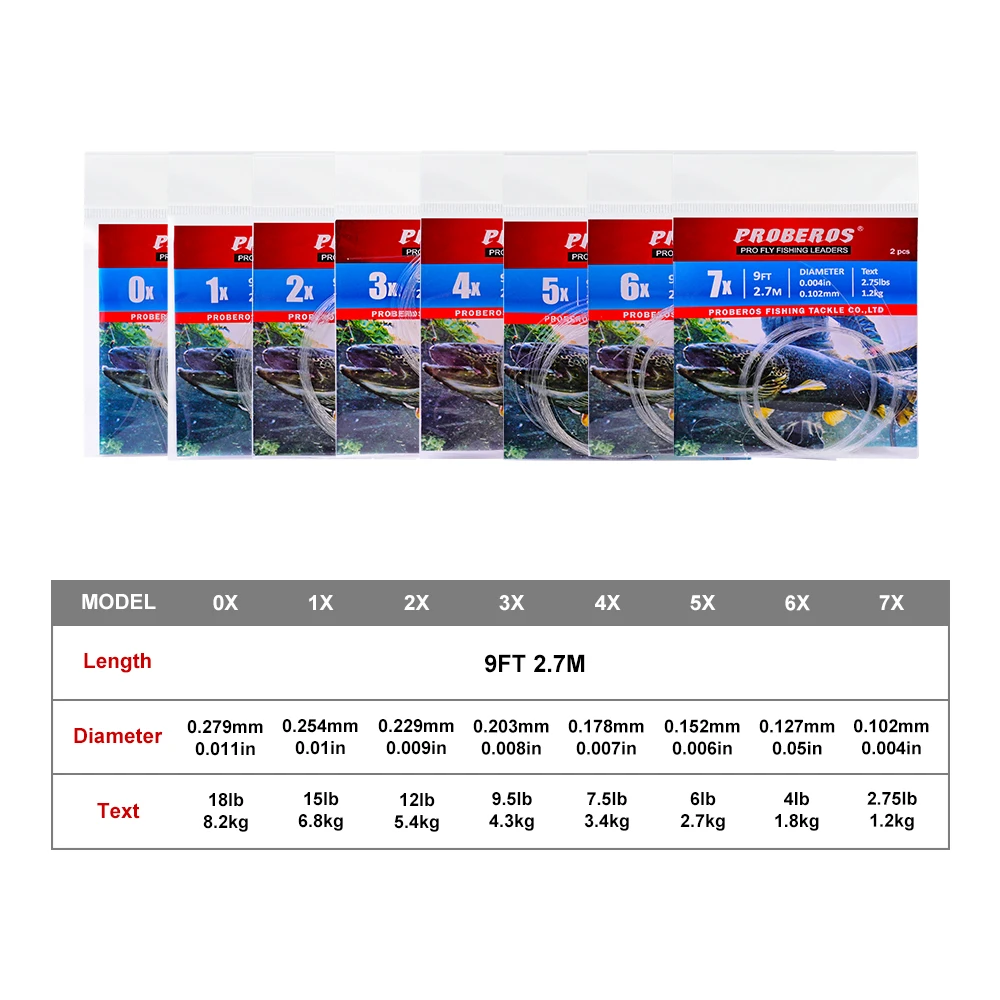 PRO BEROS 10 шт. конические лидер нахлыстом линии 9FT 0X-6X Нейлон нахлыстом лидер Clear