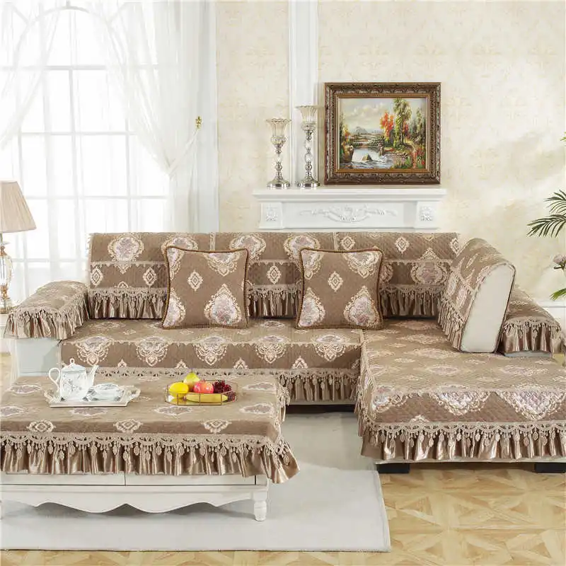Us 11 88 40 Off Slowdream Euro Sofa Cover Couch Luxury Lace Pattern Living Room Modern Plaid Corner Lower Pile Blue Cushion Seat In