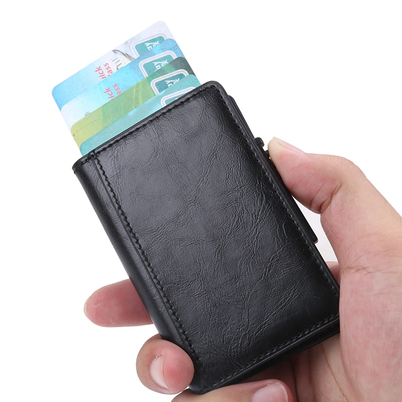 Мода Кредитная держатель для карт высокое качество Для мужчин Путешествия Алюминий RFID кошелек защита из искусственной кожи визитница