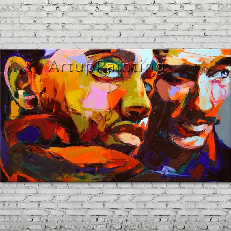 

Palette knife portrait Face Oil painting Character figure canva Hand painted Francoise Nielly wall Art picture 12-27