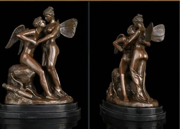 

free Art Deco Sculpture Romantic Lover Angels Nude Woman And Man Bronze Statue Signed fast