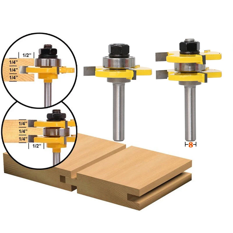

2pcs 8mm Shank Milling Cutter Router Bits Set T-slot Wood Cutters router bits for Woodworking Cutting Milling Tool Wood Cutter