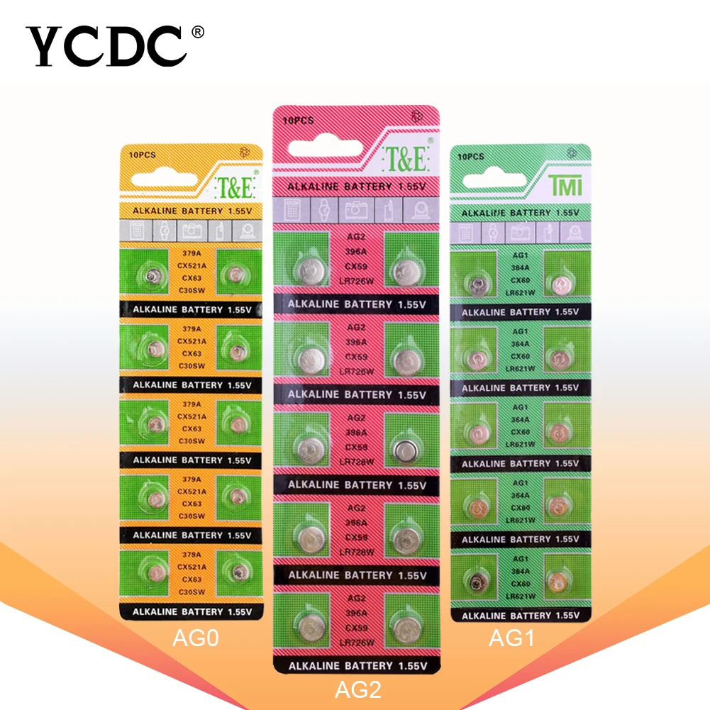 

YCDC 10Pcs AG4 Batteries 1.5V AG0 AG1 AG2 AG3 AG4 AG5 SR521SW LR621 SR626 SR754 361 CX69 Alkaline Cell Button Battery for Watch