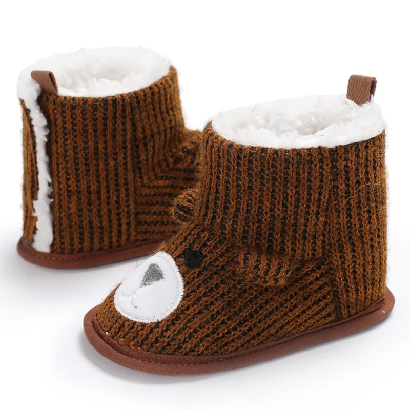 Детская обувь; зимняя обувь для малышей; зимние вязаные ботинки с милым мультяшным медведем для новорожденных мальчиков и девочек