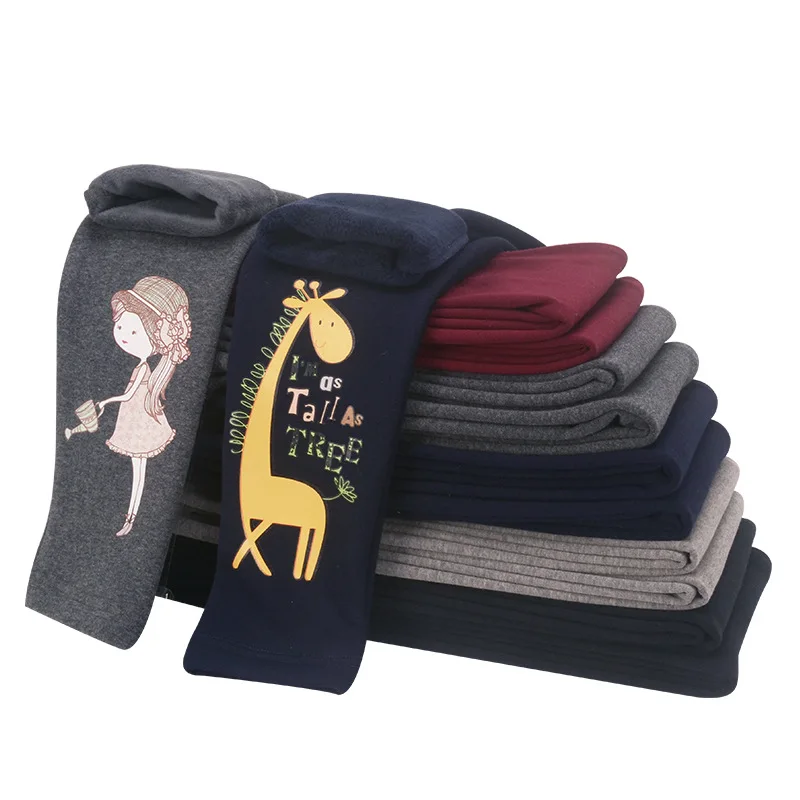 Meninas do Inverno Quentes das Crianças dos Desenhos Leggings Espessamento Calças Compridas Animados Roupas Magras Inverno Legging Menina 4-14 Anos 3 Mamãe e Bebê