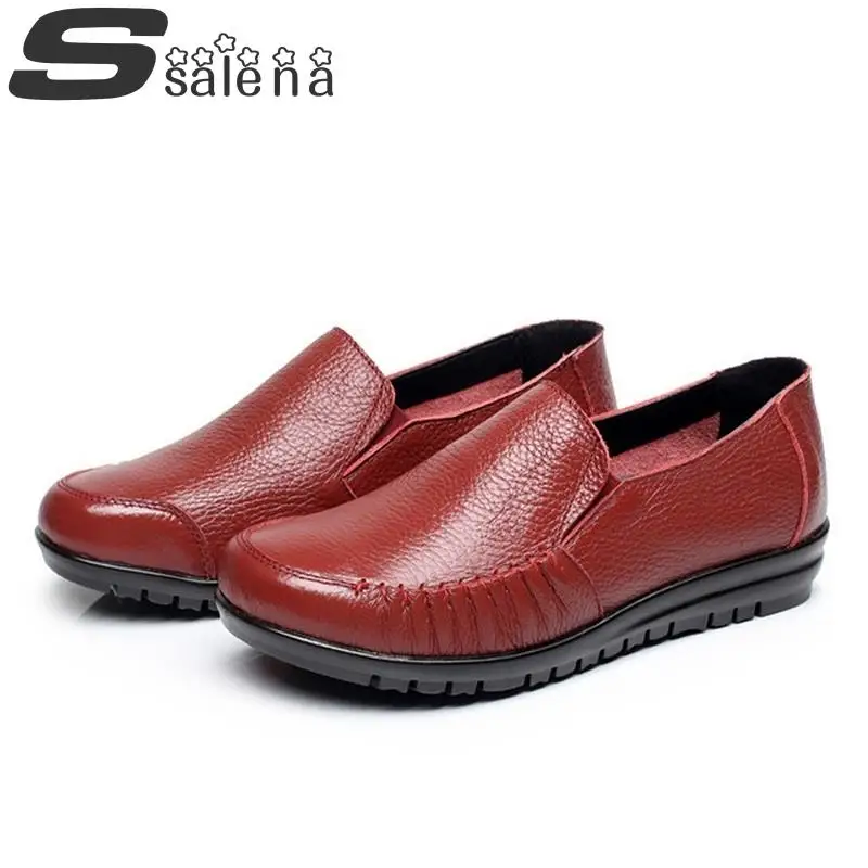 

Women Loafers Leather Women Flat Shoes Shallow Mouth Single Shoes Breathable Mother Shoes Large Size Eu 43 #B2174