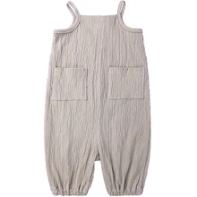 Новые летние комбинезоны для малышей, детские штаны на подтяжках с карманами, однотонный комбинезон для маленьких мальчиков, синий/серый/желтый, милые штаны на подтяжках для девочек