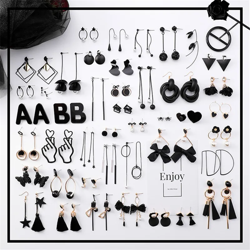 

Korean Long Tassel Drop Earrings for Women Fashion Girl Black Geometry Dangle Earring Simple Cold Style Jewelry 2019