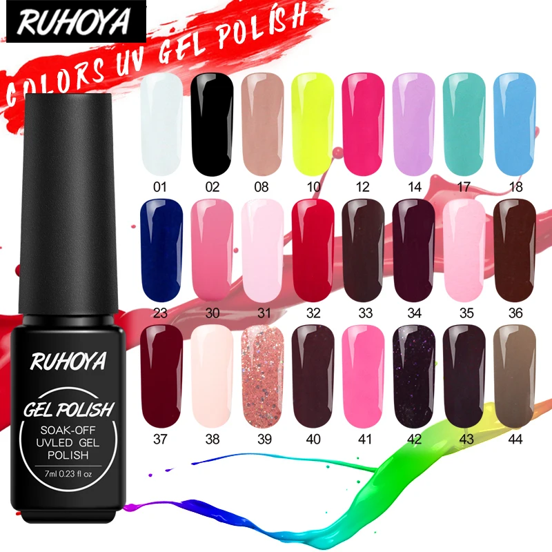

Ruhoya Hybrid Varnish Semi Permanent 7ML Pure 24 Colors UV Gel Nail Polish Soak Off Lucky Lacquer Primer Led Nail Gel Polish
