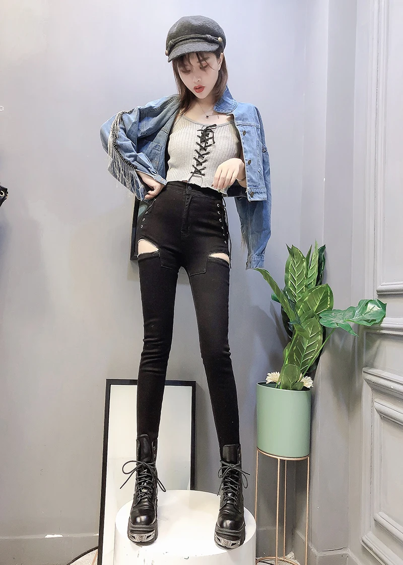 Дешевые оптовые 2019 новые весенние летние горячие продажи женские модные повседневные джинсовые брюки рваные джинсы для женщин BW5155