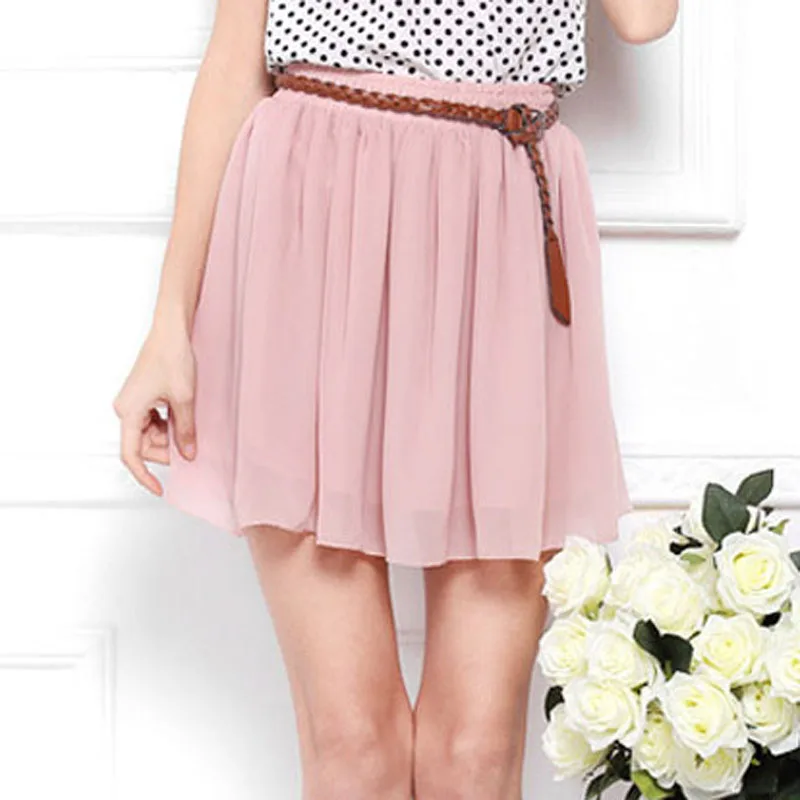 LIVA Summer Fashion Bohemian Double Layer Chiffon Pleated Elastic Waist Candy Colors Mini High Wasit Skirt Drop Shipping
