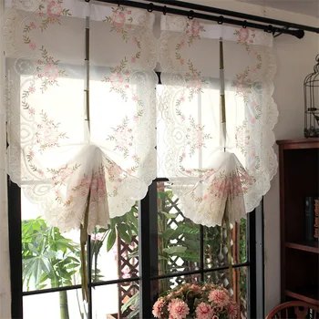 

Free Shipping elegence Embroidery lifting curtains Balloon lifted Romantic shades finished curtains draw ribbon fan curtain