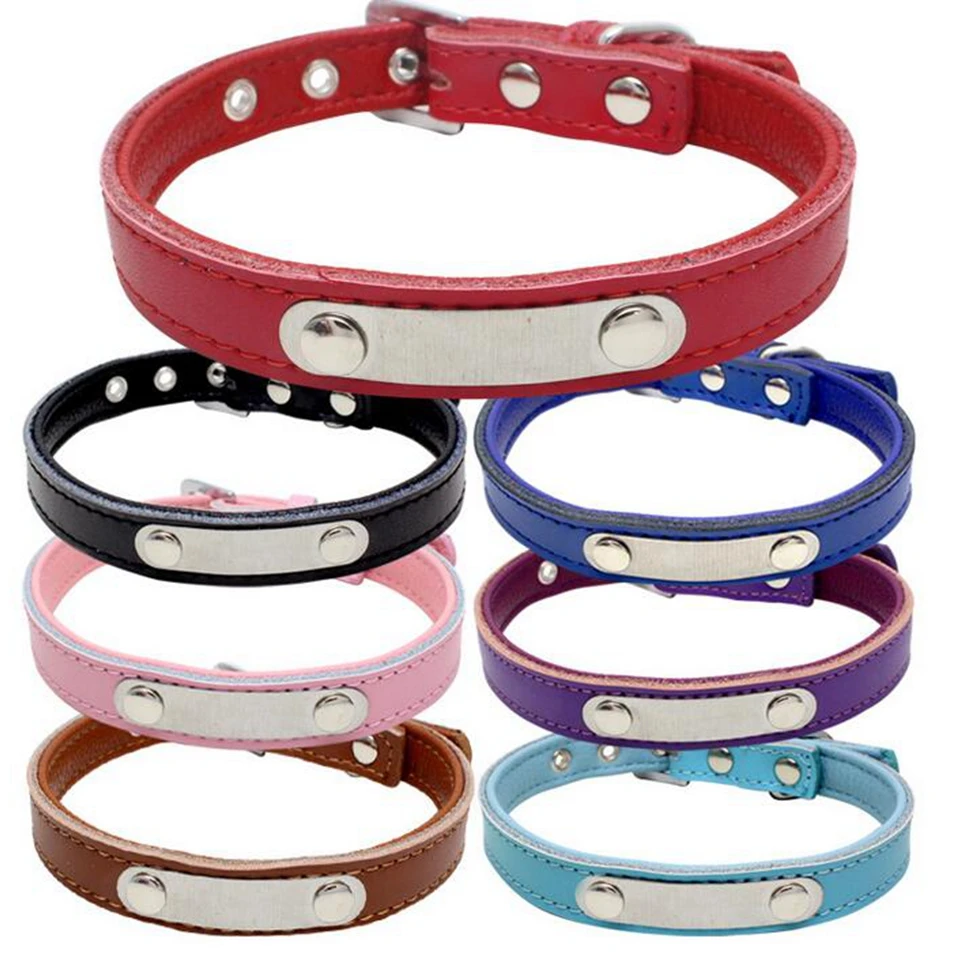 

Soft Padded Leather Personalised Dog Collars Engraved Pet Puppy Dog ID Name Tags