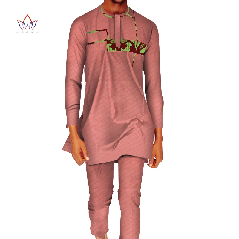 

Bazin Riche Men 2 Pieces Pants Sets African Clothes Casual Men Jacquard Top Shirts and Pants Sets African Design Clothing WYN765
