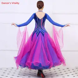 Платья для бальных танцев конкуренции одежда Роскошные Алмаз одежда с длинным рукавом большой свободное платье Для женщин вальс танца