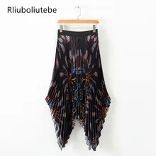 Асимметричная винтажная длинная Плиссированная юбка с принтом в виде цепочки, Женская Повседневная Длинная юбка с эластичной резинкой на талии, трапециевидная уличная одежда