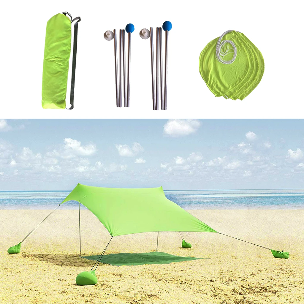 SPF 50+ Кемпинг Гранде пляж палатка солнцезащитный тент навес с песком якоря Полюс открытый оборудование для проведения мероприятий портативный - Цвет: Green
