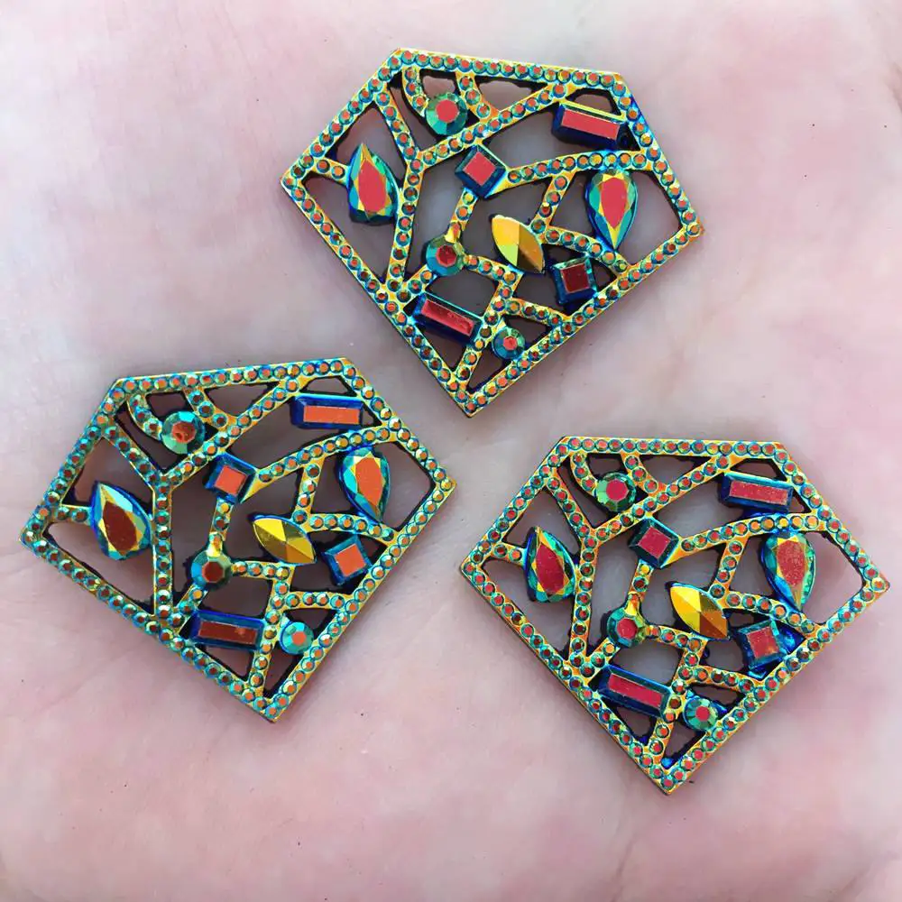 

6 Pcs AB Hollow Out Beautiful Diamond Flatback Resin Rhinestone Scrapbook DIY Wedding Applique Ornament F537