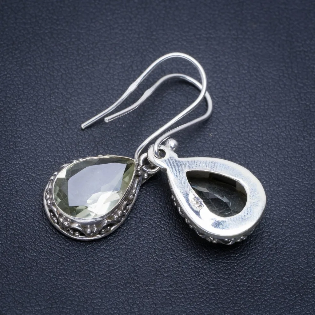 Natural Green Amethyst Handmade Unique 925 Sterling Silver Earrings 1.25" A2291