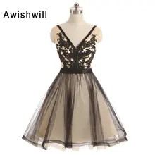 Cuadro verdadero V-cuello Apliques Mini Vestido de Partido Corto Mujeres Desfile de Vestidos Sexy Backless Vestidos de Cóctel 2017