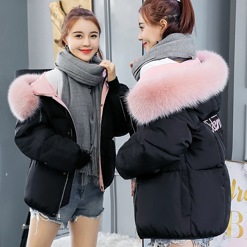 Parka Women Winter Coats Short Cotton Casual Fur Hooded Jackets Ladies ...