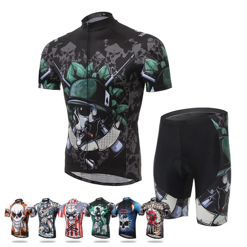 

XINTOWN Skull Pattern Cycling Sets Short Sleeve Breathable Jersey Clothes Bicicleta Mountain Bike Ropa Ciclismo