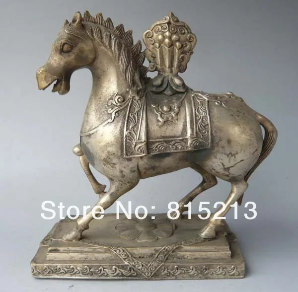 Ван 000900 " Старый Китайский Серебро Бронза Воин Верховая Статуя