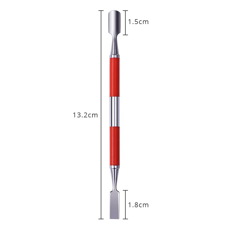 Нержавеющая сталь двусторонний инструмент для удаления омертвевшей кожи для кутикулы ногтей Красный Черный противоскользящая ручка инструмент для маникюра