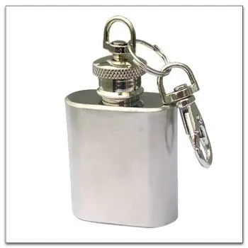 

Retail 1oz stainless steel mini flask with keychain, keychain