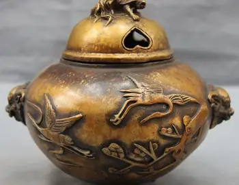 

China Bronze Copper Crane Foo Dog Lion Ear Turtle tortoise Incense Burner Censer
